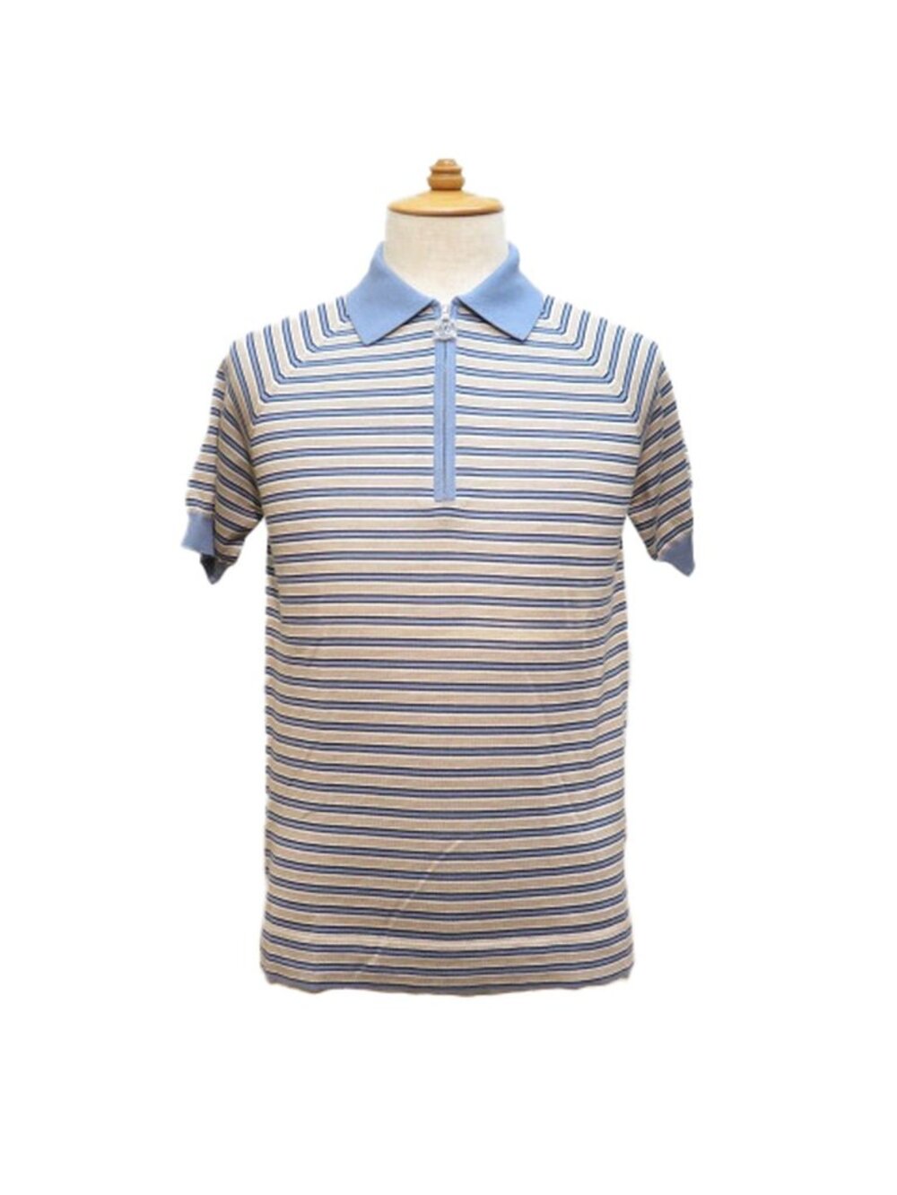 Louis Vuitton Border Polo Shirt Blue Gray Beige Cotton Silk XS